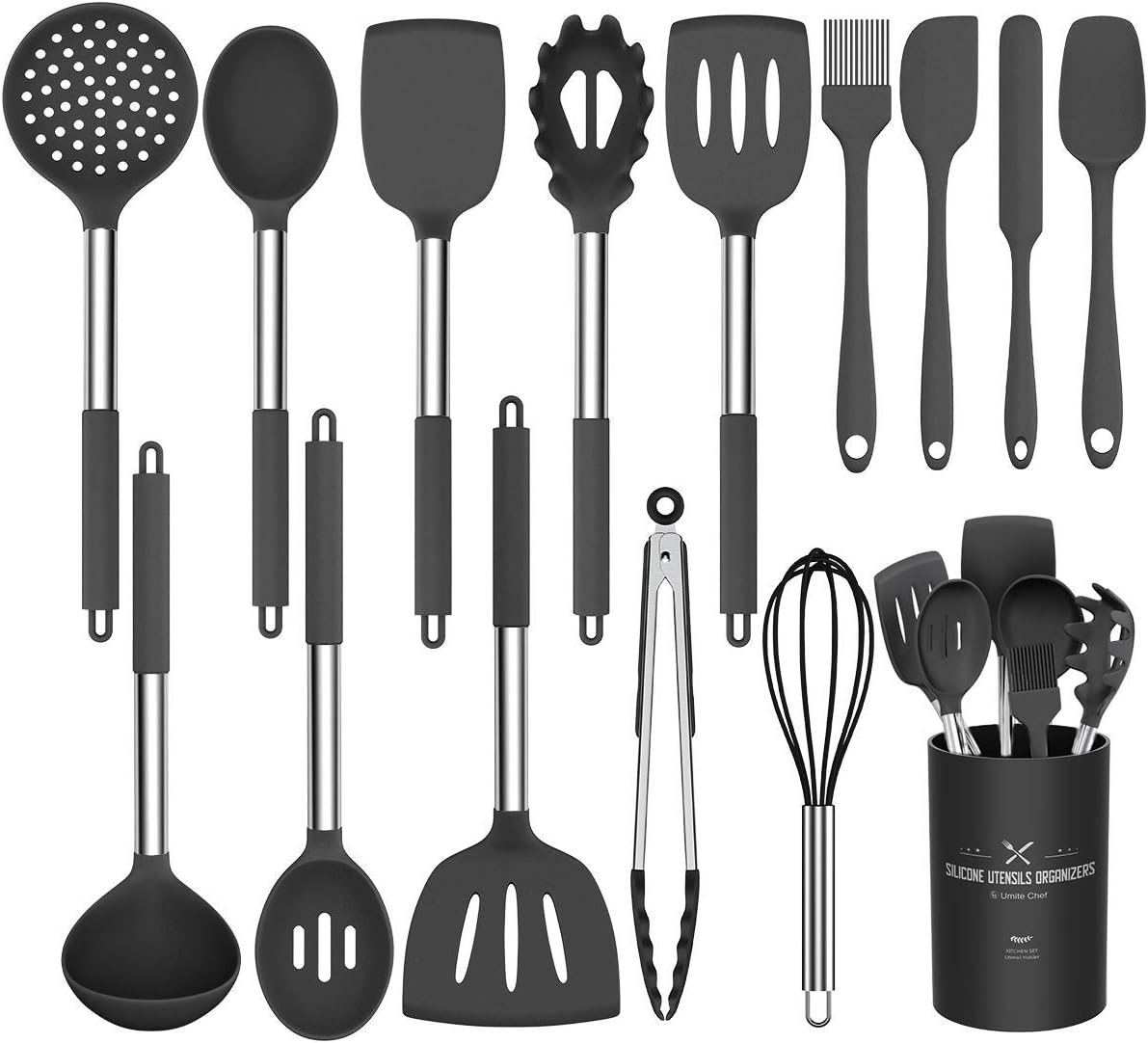 15-Piece Silicone Kitchen Utensils Set — Non-Stick, Black