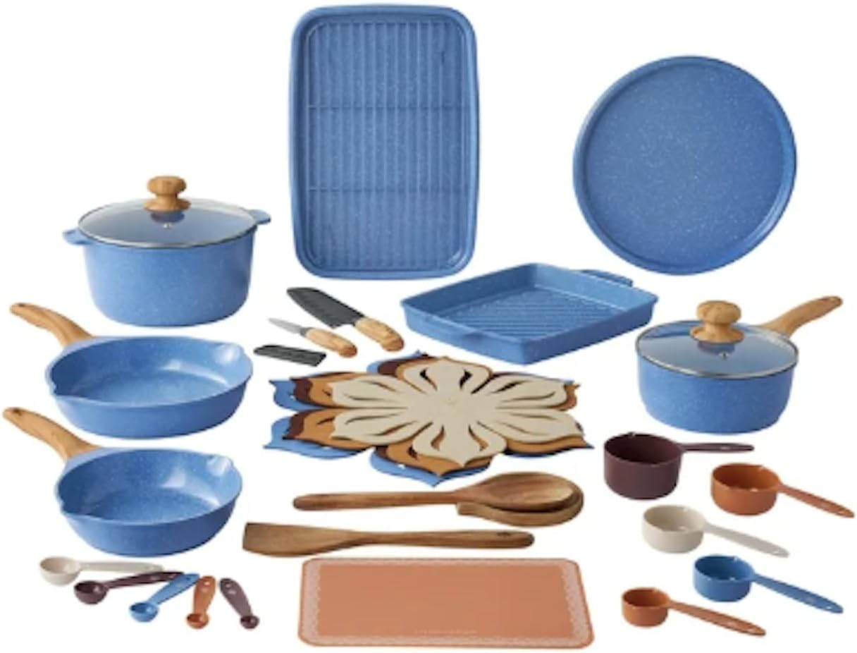 32-Piece Ceramic Nonstick Cookware Set with Utensils & Bakeware - Blue - Image 6