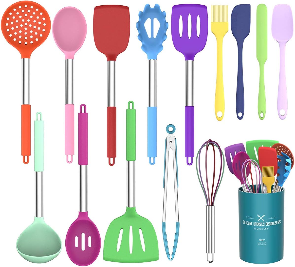 15-Piece Silicone Kitchen Utensils Set — Non-Stick, Black - Colorful