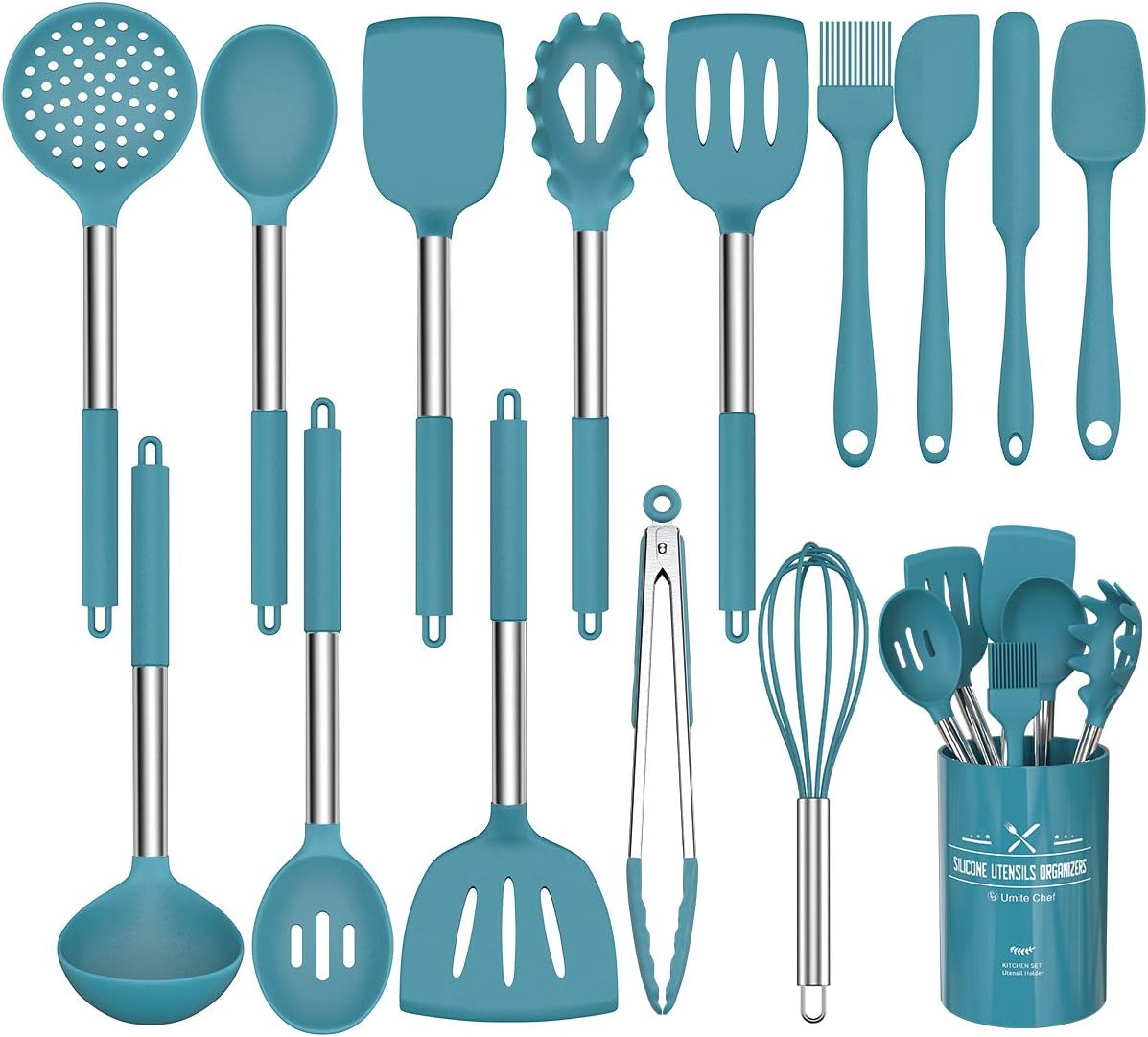 15-Piece Silicone Kitchen Utensils Set — Non-Stick, Black - Blue