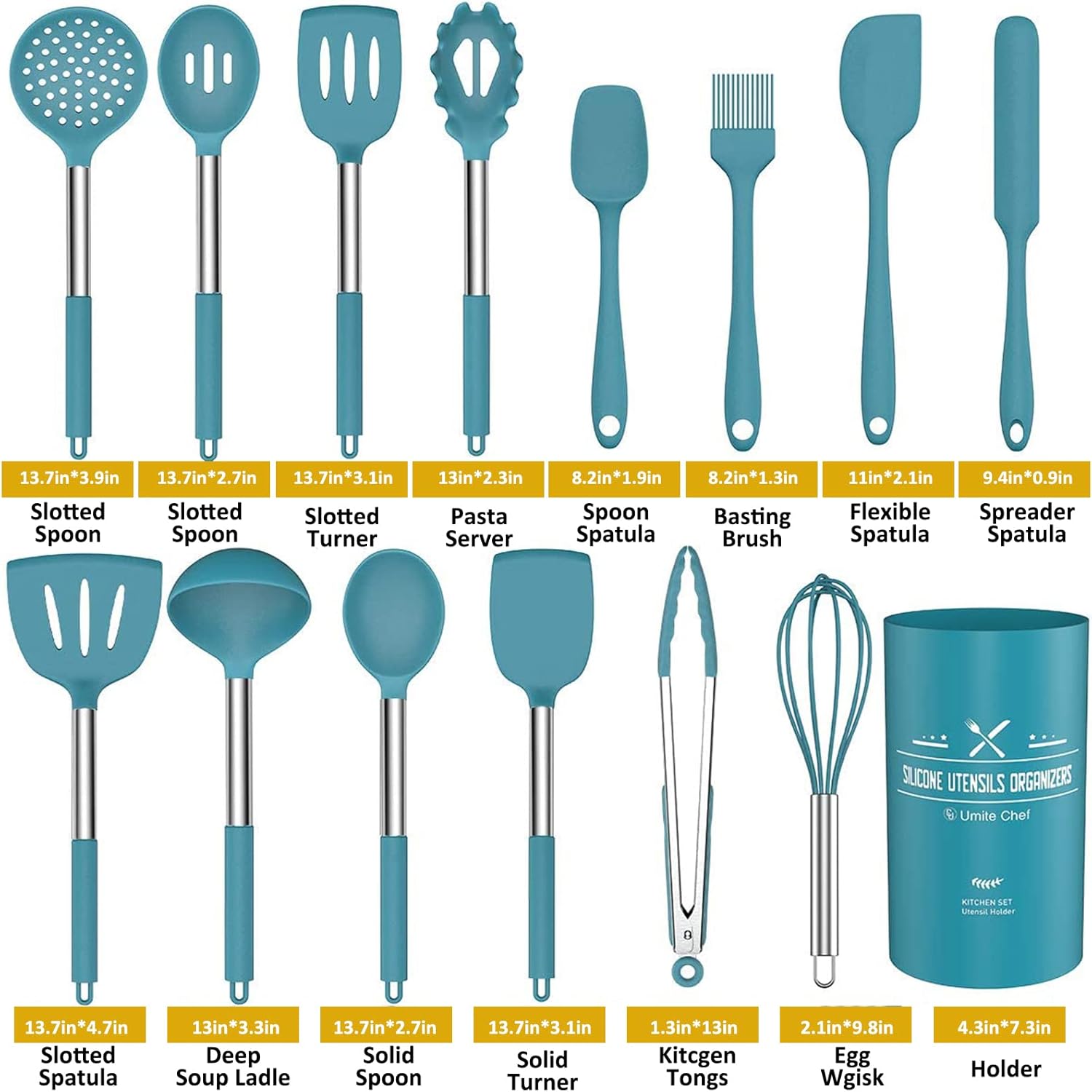 15-Piece Silicone Kitchen Utensils Set — Non-Stick, Black - Blue - Image 14