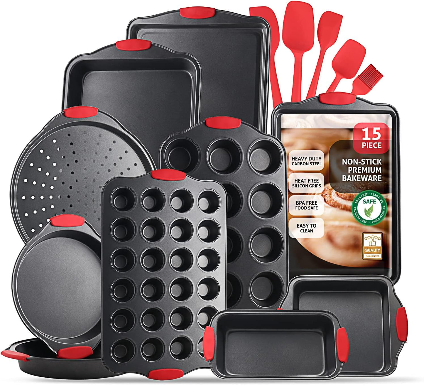 15-Piece Premium Nonstick Bakeware Set — BPA Free, Silicone Handles