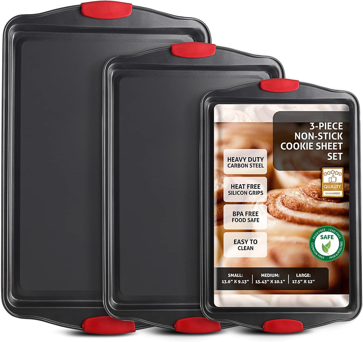 15-Piece Premium Nonstick Bakeware Set — BPA Free, Silicone Handles - 3-Piece