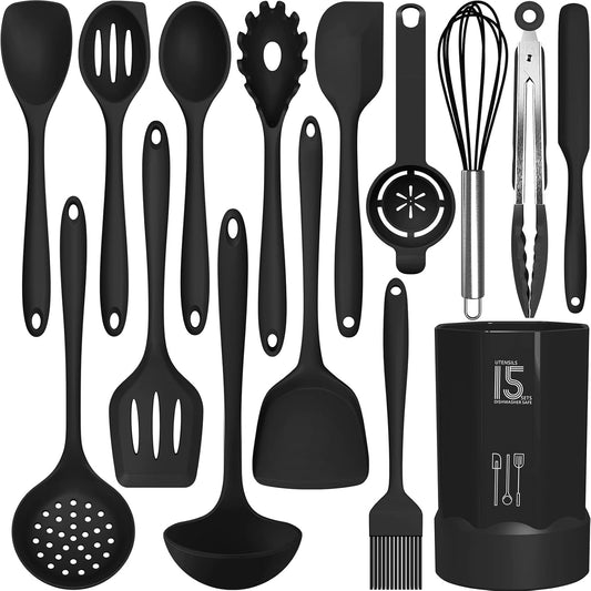 Silicone Cooking Utensils Set — 446°F Heat Resistant, BPA Free