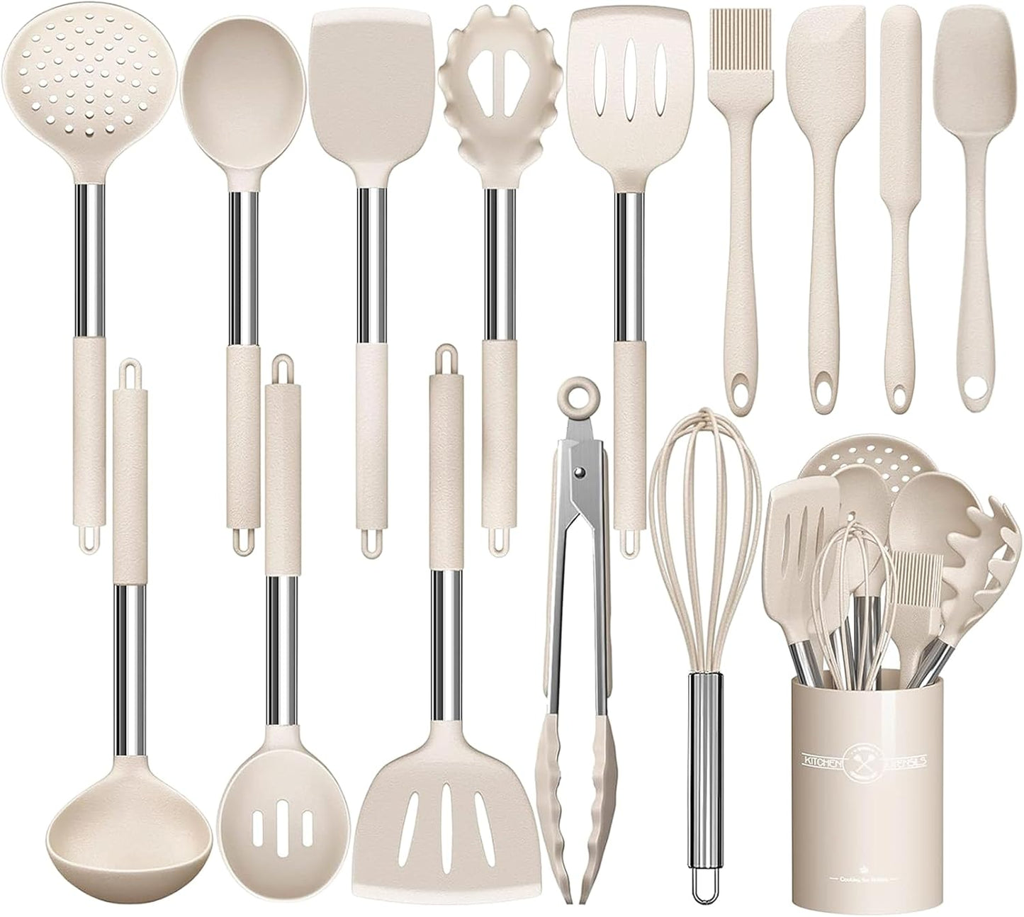 15-Piece Silicone Kitchen Utensils Set — Non-Stick, Black - Khaki