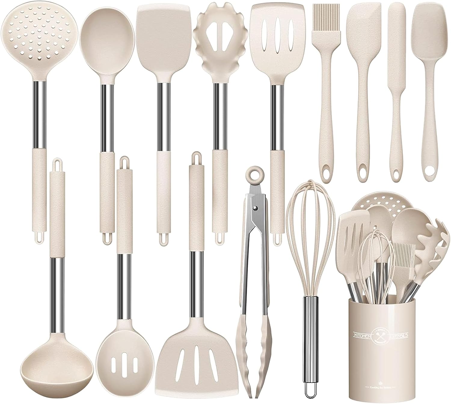 15-Piece Silicone Kitchen Utensils Set — Non-Stick, Black - Khaki