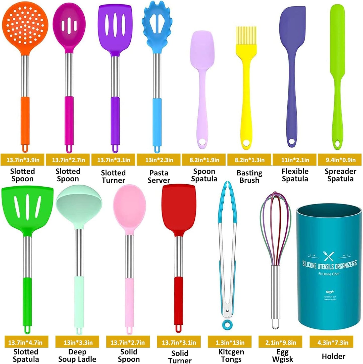 15-Piece Silicone Kitchen Utensils Set — Non-Stick, Black - Colorful - Image 11