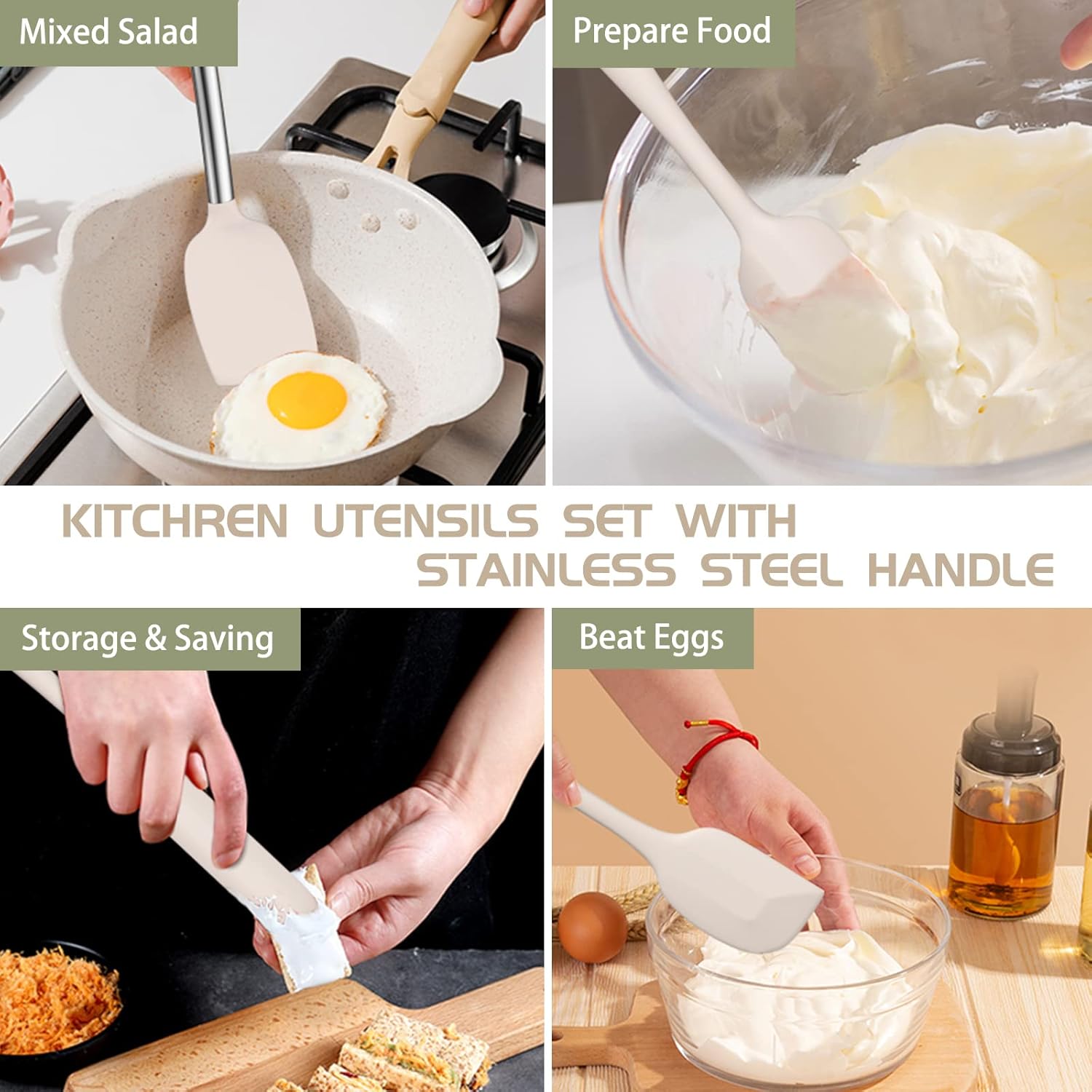 15-Piece Silicone Kitchen Utensils Set — Non-Stick, Black - Khaki - Image 9