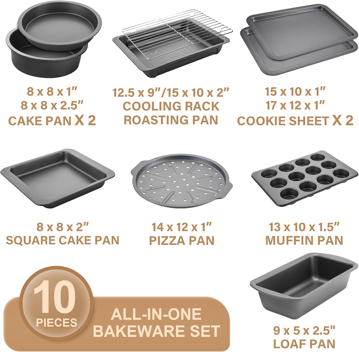 10-Piece Nonstick Bakeware Set — Cookie Sheet, Cake Pans, Muffin Pan - Image 3