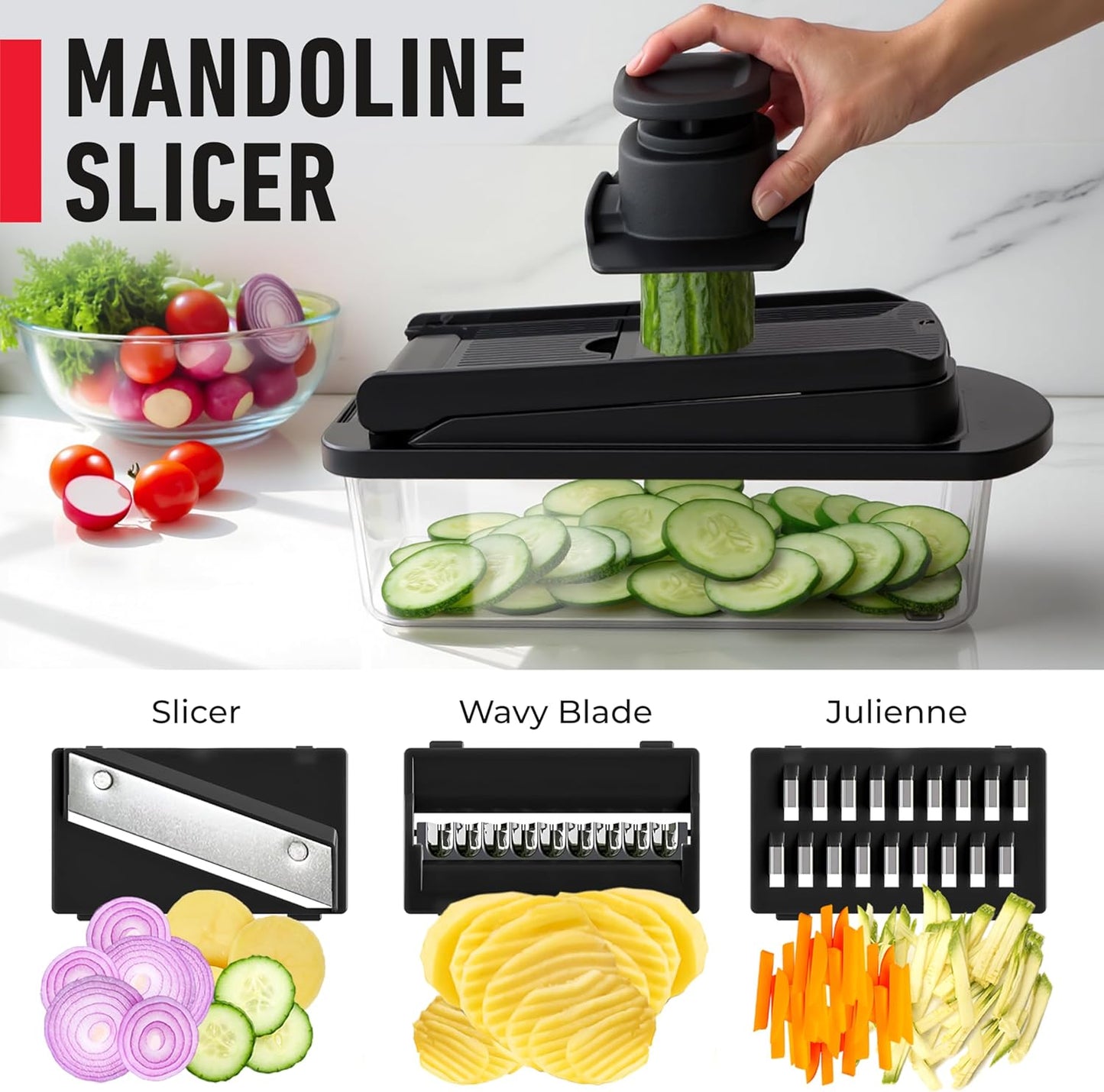 10-in-1 Vegetable Chopper with 8 Stainless Steel Blades - Black - Image 6