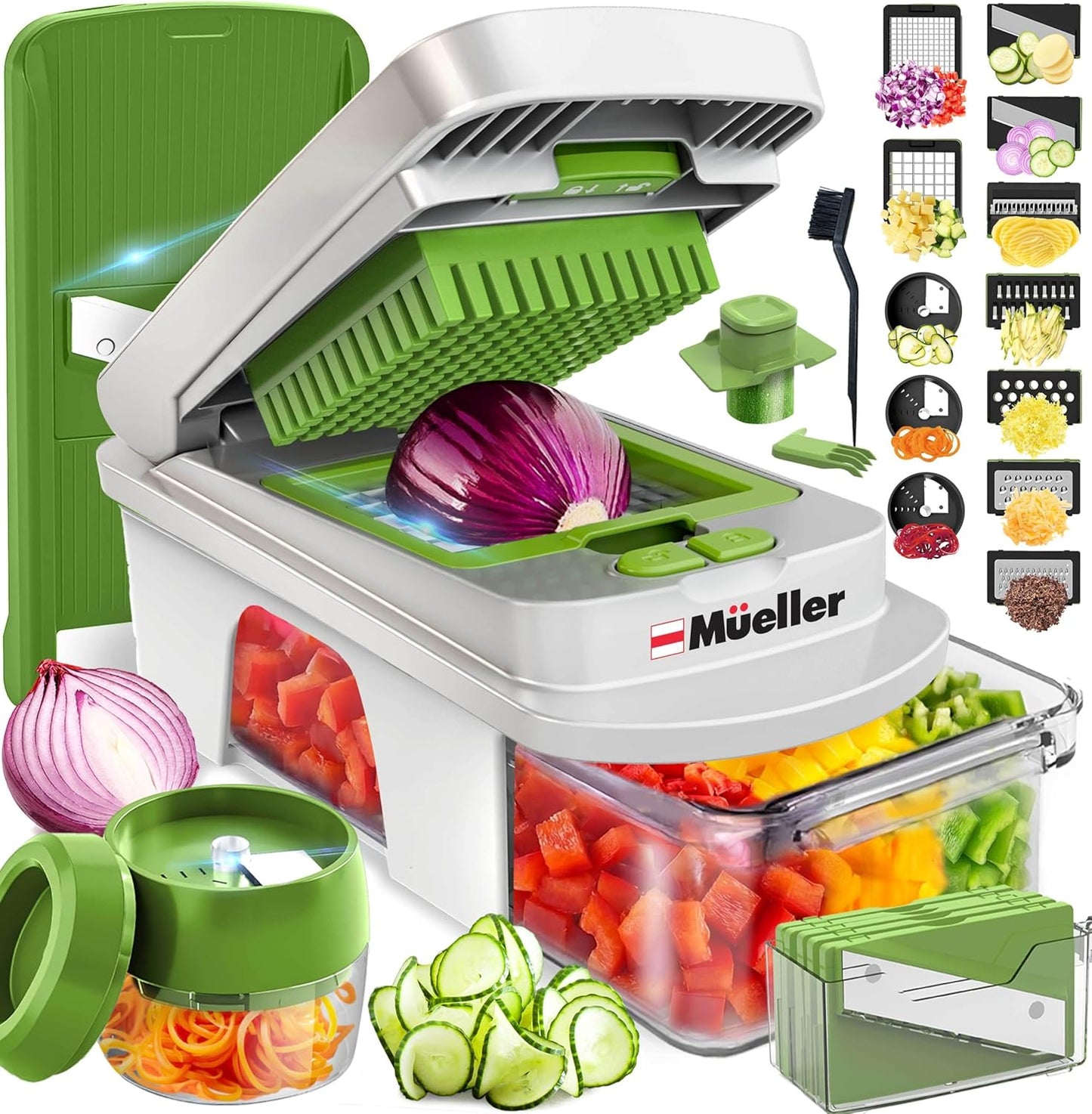 10-in-1 Vegetable Chopper with 8 Stainless Steel Blades - 12 Blade