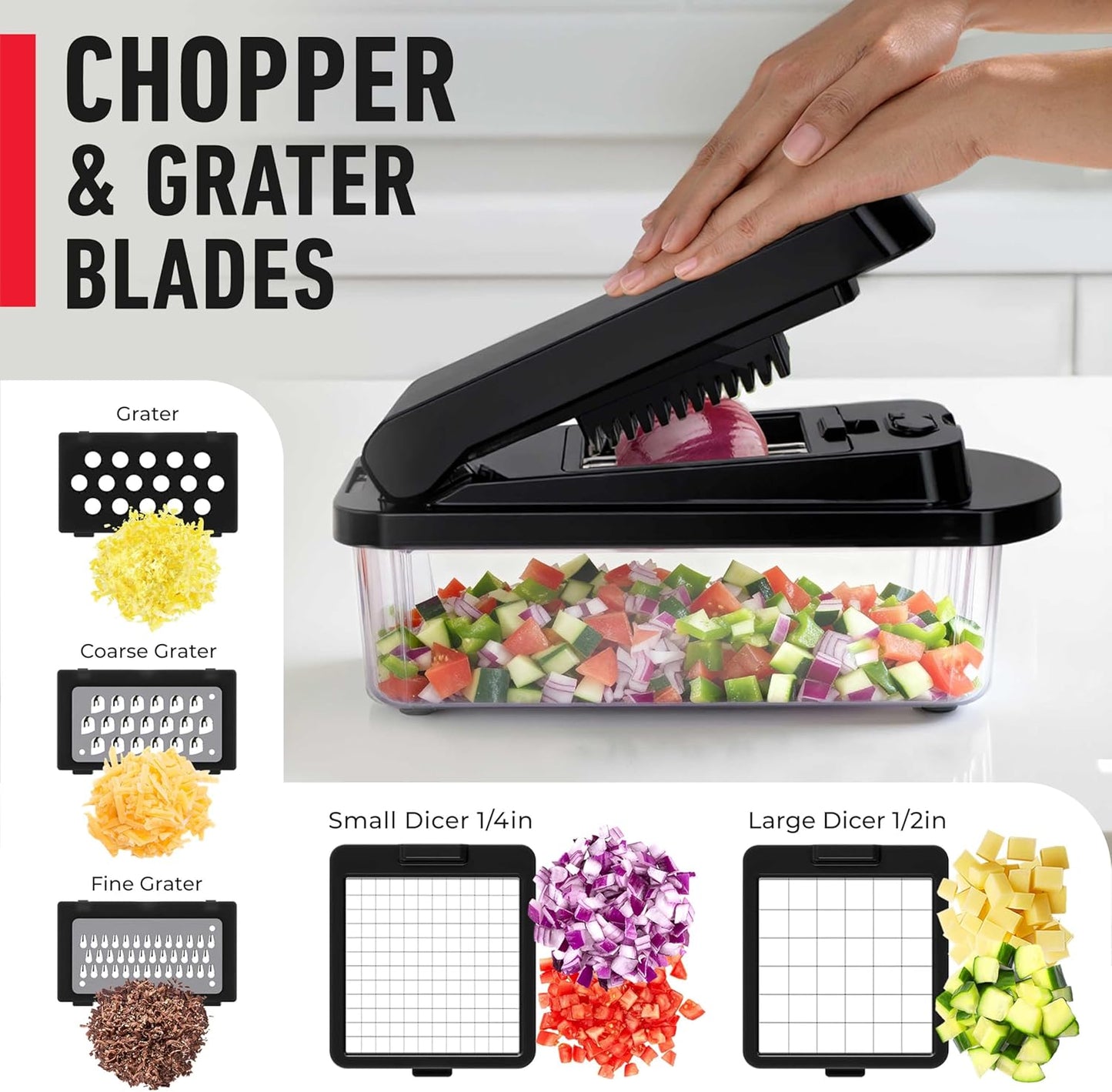 10-in-1 Vegetable Chopper with 8 Stainless Steel Blades - Black - Image 5