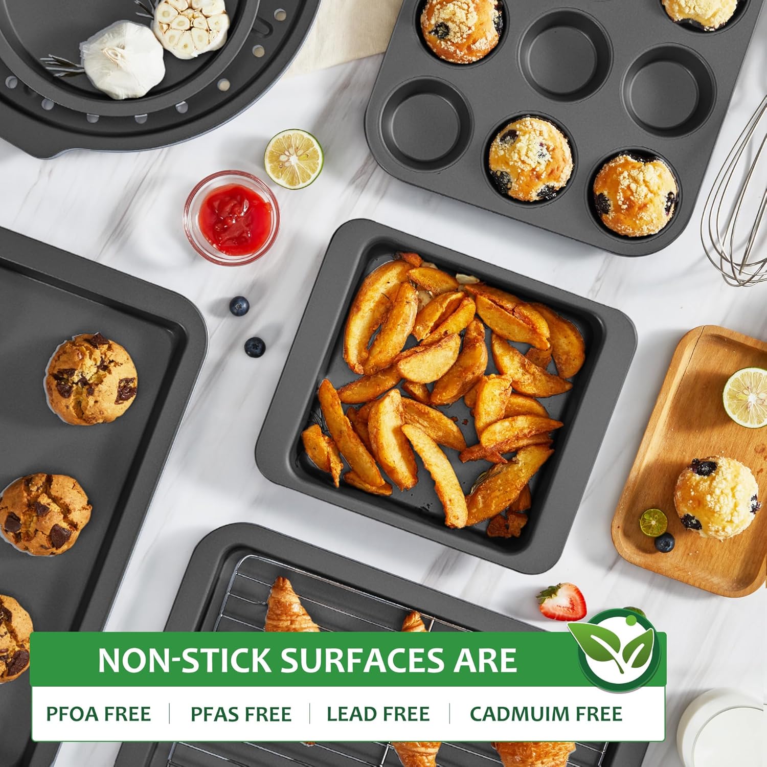10-Piece Nonstick Bakeware Set — Cookie Sheet, Cake Pans, Muffin Pan - Image 5