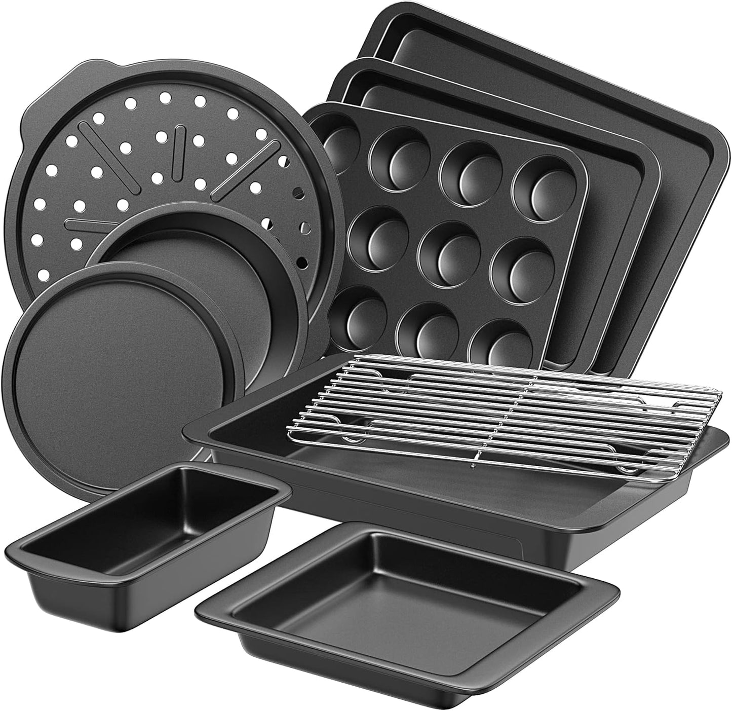 10-Piece Nonstick Bakeware Set — Cookie Sheet, Cake Pans, Muffin Pan