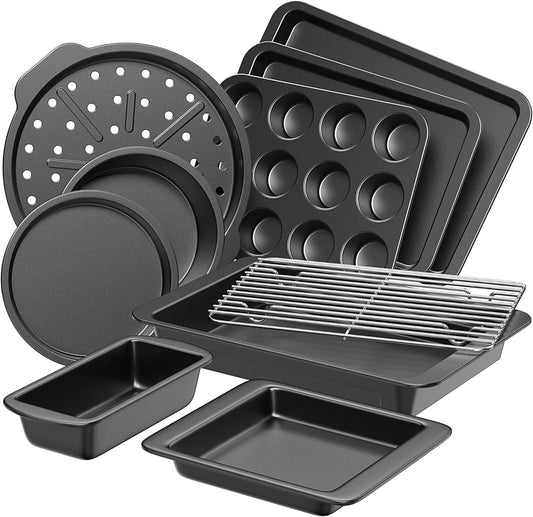 10-Piece Nonstick Bakeware Set — Cookie Sheet, Cake Pans, Muffin Pan