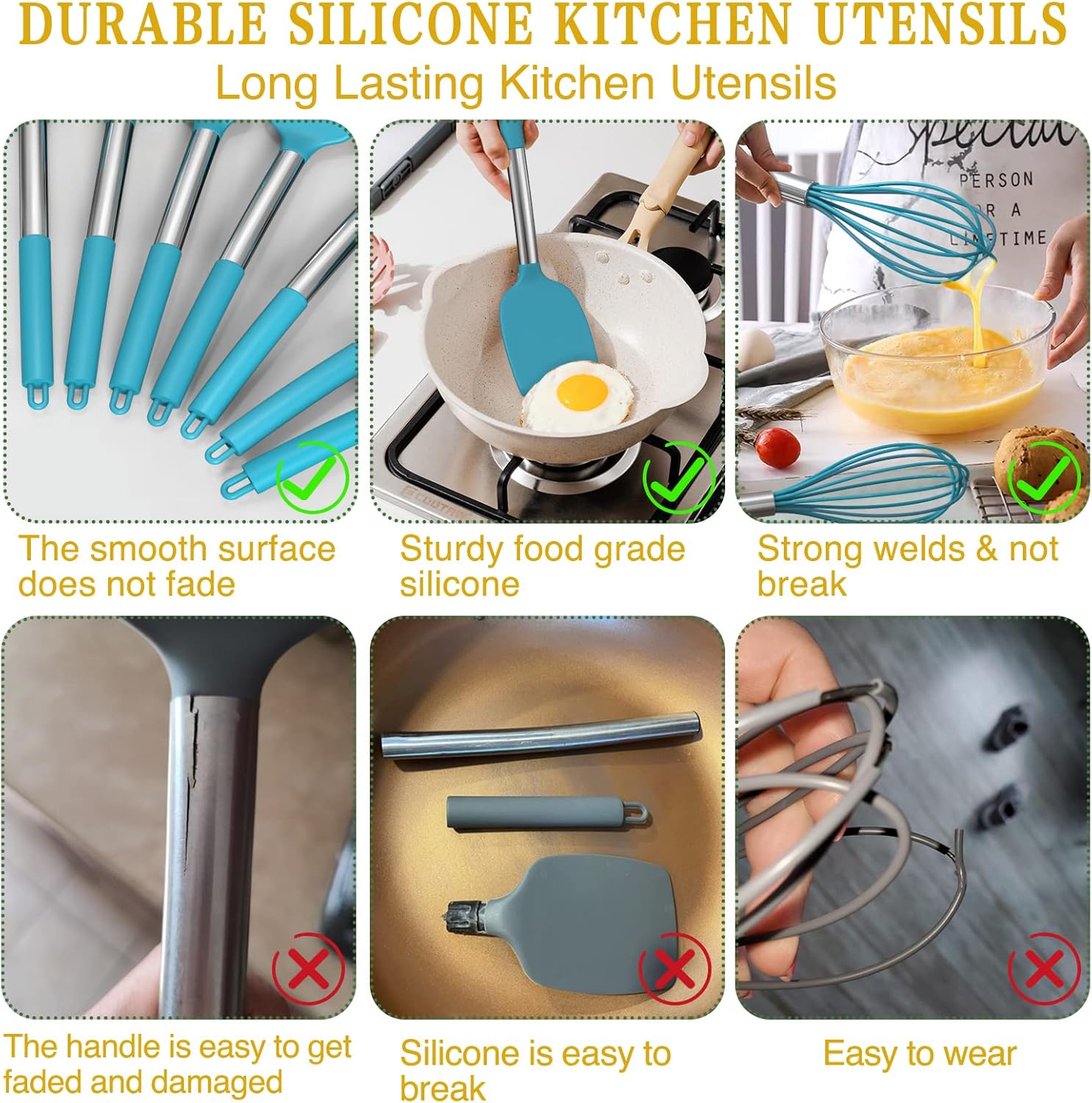 15-Piece Silicone Kitchen Utensils Set — Non-Stick, Black - Blue - Image 15
